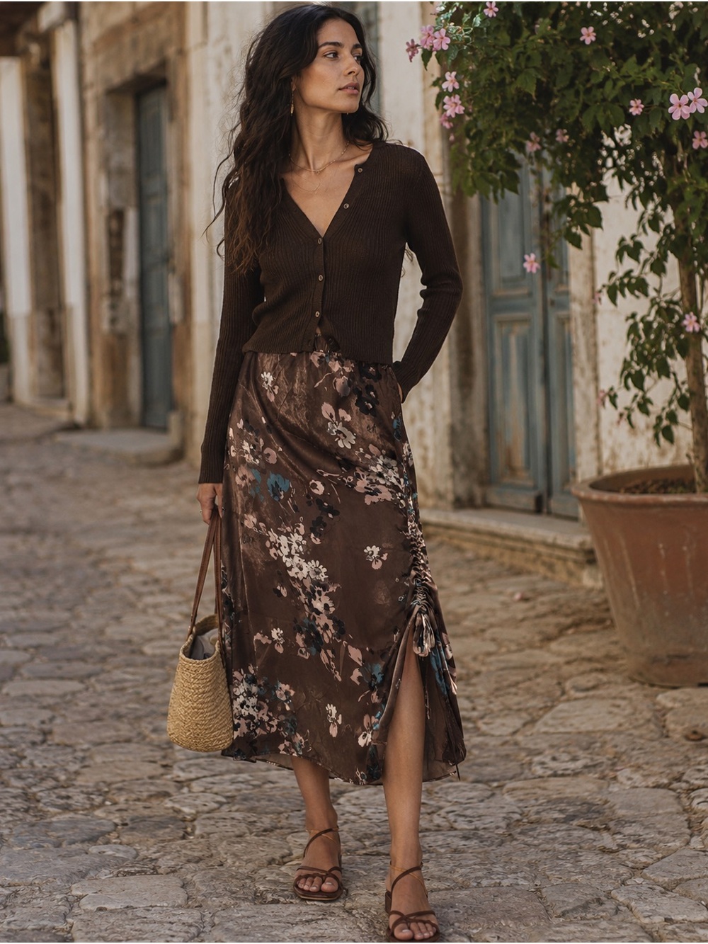 dorsaLi 100% Italian Silk Floral Midi Skirt Made in Montreal Canada- Size 36